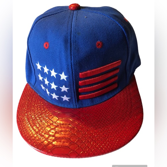 New League Snap Back Hat Glossy Lid American Flag - Picture 1 of 12